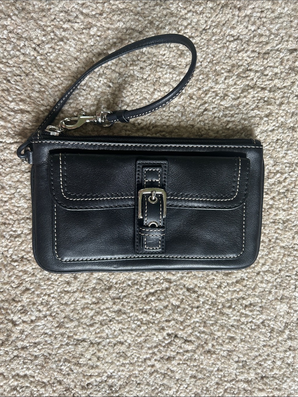 Coach Black Leather Wristlet with Buckle Accent